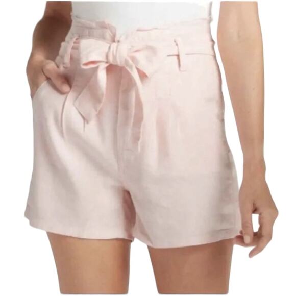 Hudson High Rise Paperbag Linen Blend Shorts in Pearl Blush New Size 32 - Picture 1 of 8
